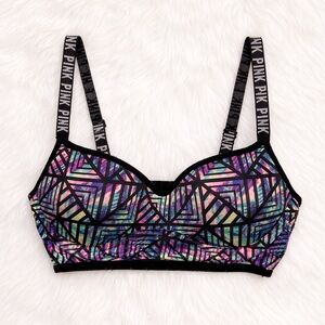 Victoria’s Secret PINK Strappy Bralette Size Small Geometric Print Logo Straps